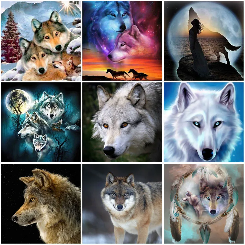 

DIY Wolf 5D Diamond Painting Full Square Drill Cross Stitch Kits Animal Diamond Embroidery Cross Stitch Mosaic Home Decor Art