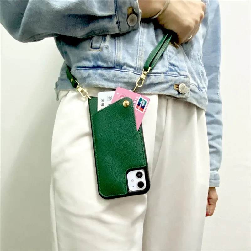 Чехол-кошелек с ремешком через плечо для iPhone 7 8 6s Plus X XR XS 12 Mini 11 13 PRO MAX SE2020