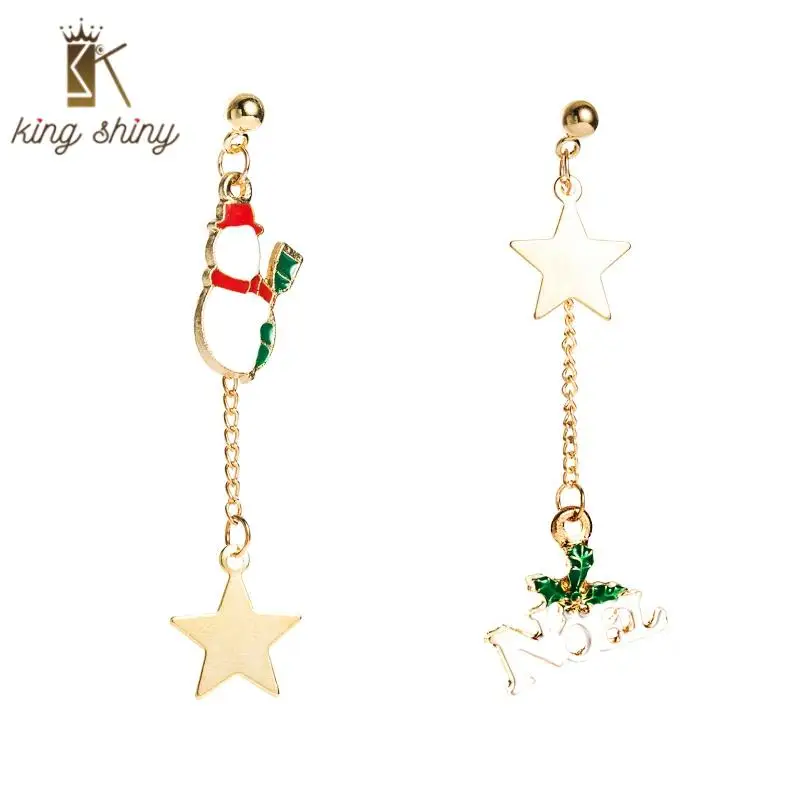 

2020 New Design Dropping Oil Snow Man Dangle Earrings Elegant Star Long Statement Tassel Earrings Christmas Party Gifts for Girl