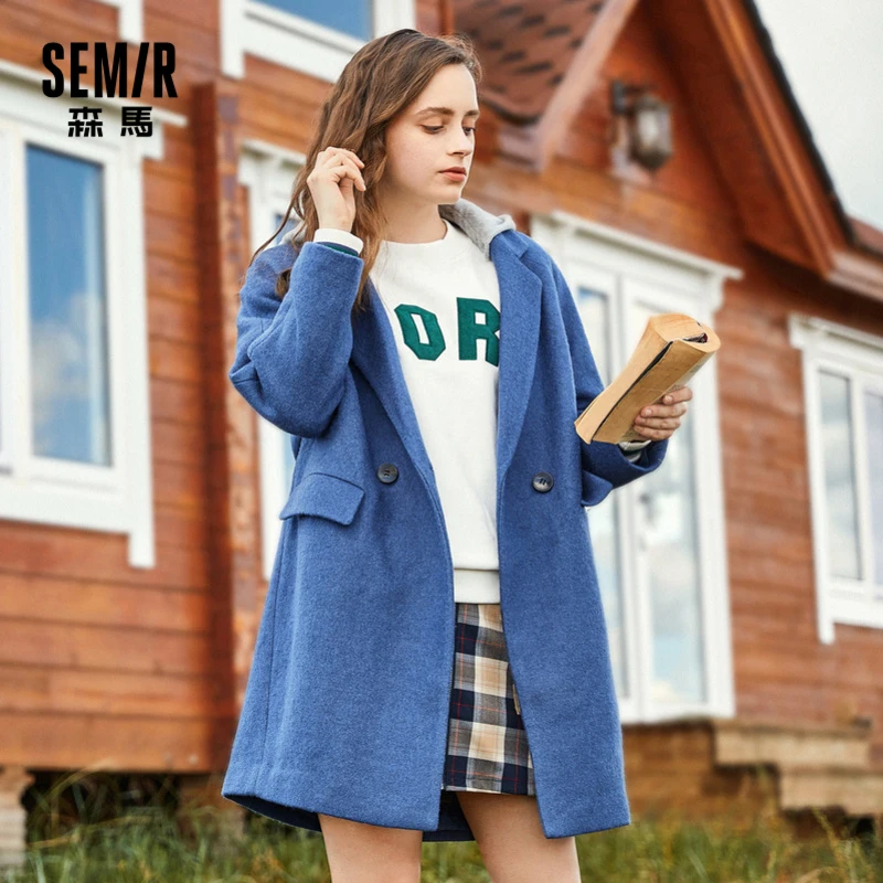 

SEMIR New woolen coat for young women in winter detachable hooded lapel woolen coat Korean fashion ladies