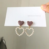 s925 needle women jewelry heart earrings delicate design sweet love simulated pearls drop earrings for girl lady gifts