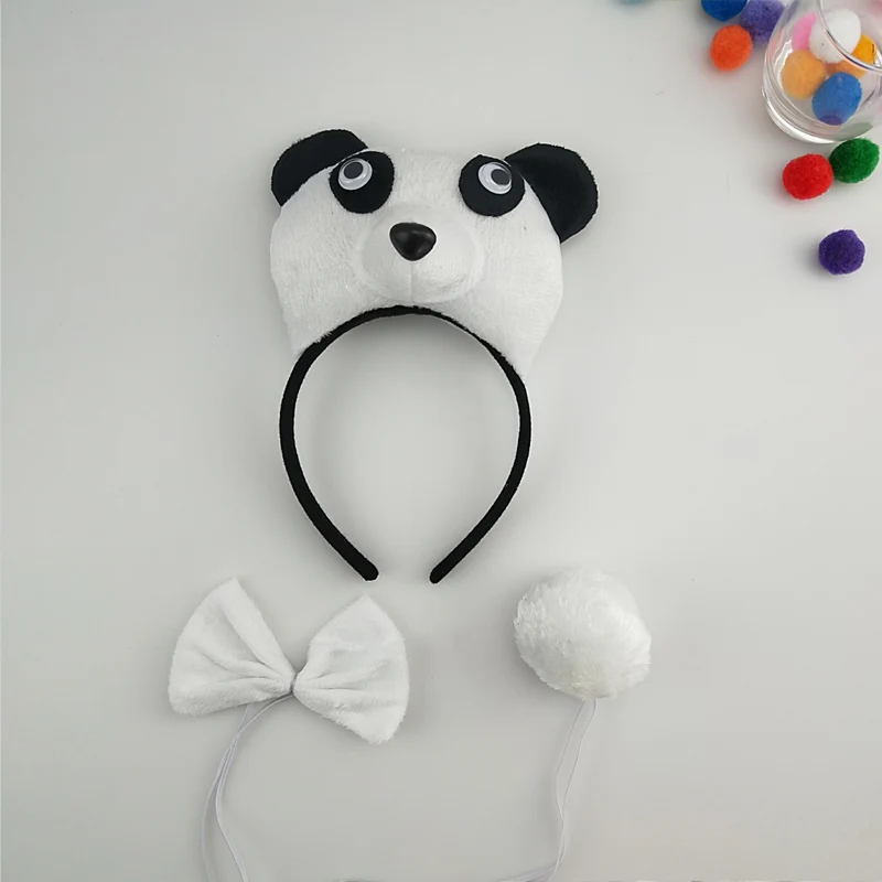 Животный 3D панда головной убор с ушками галстук-бабочка хвост косплей 3 шт набор