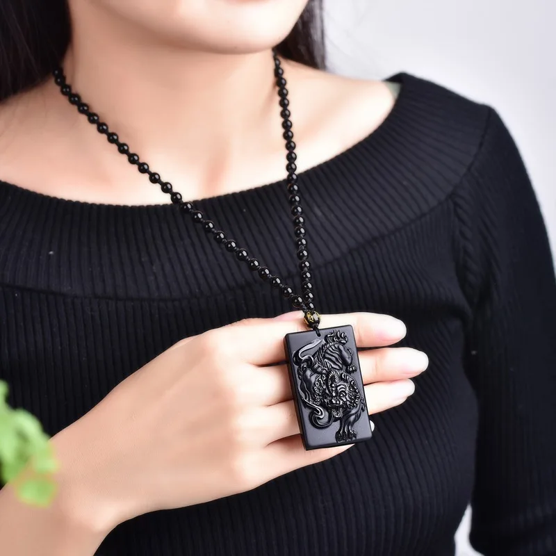 Падение корабля нефритовые украшения черный обсидиан ожерелье с единорогами