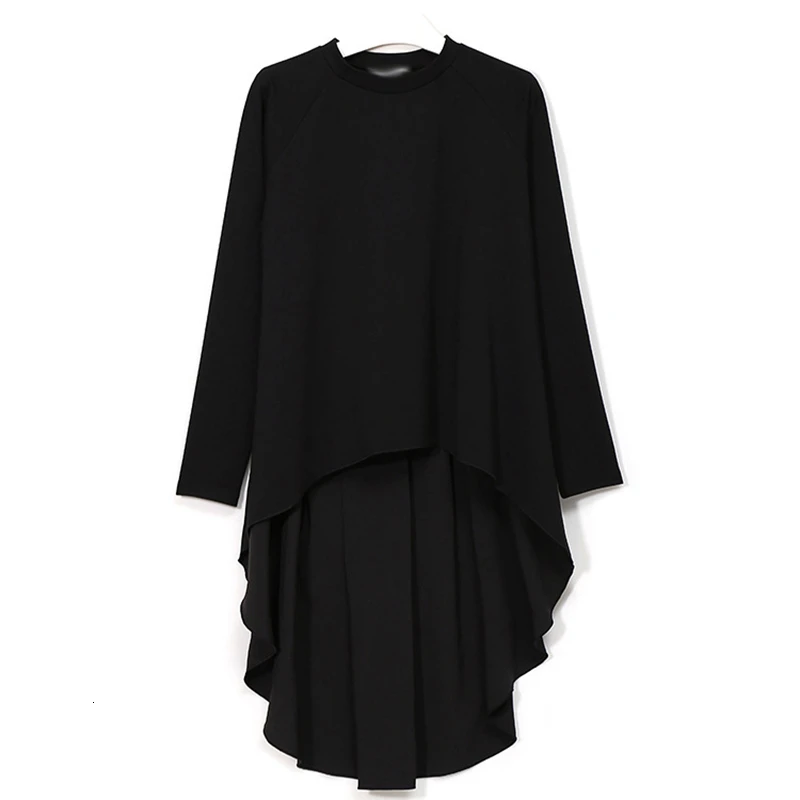 CHICEVER Асимметричная Повседневная футболка для женщин с круглым вырезом и длинным