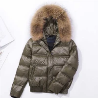 fitaylor winter women new white duck down jacket large real fur warm thick slim coat zipper solid fashion overcoat