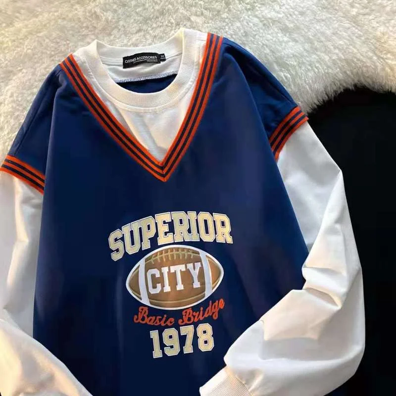 Комплект из 2 предметов с изображением синих букв Женский пуловер длинным