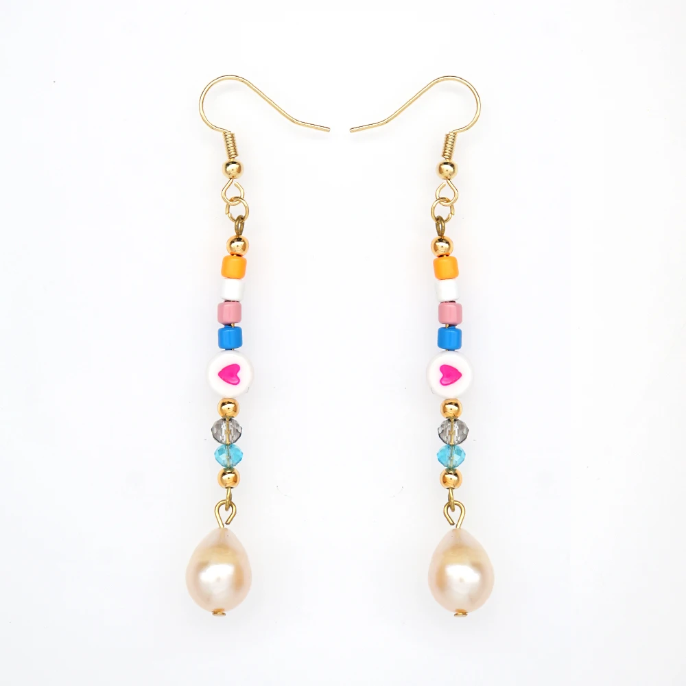 Go2Boho Earring Women Boho Real Pearl Earrings Jewelry Gift Patchwork Heart Pendientes Long Danglers Mujer Femme Colorful | Украшения и
