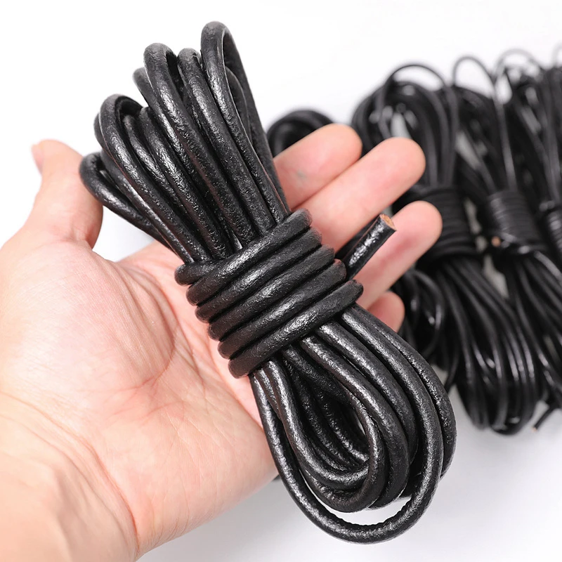 

5m DIY leather rope leather handmade material round black bracelet necklace cowhide rope braided jewelry accessories