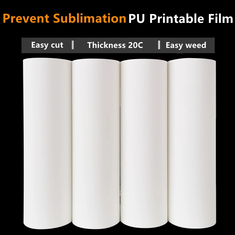 

PU Printable Heat Transfer Vinyl Hot Stamping Print Film with Black Anti-sublimation Backing Coating For Sublimation Printing