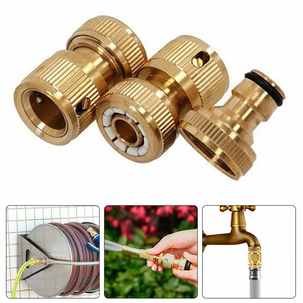 

3Pc Brass Joints Quick Connector G1/2'' G3/4''double-joint 16mm Standard Connector Tap Set Garden Kit Water Hose Fitting Tool