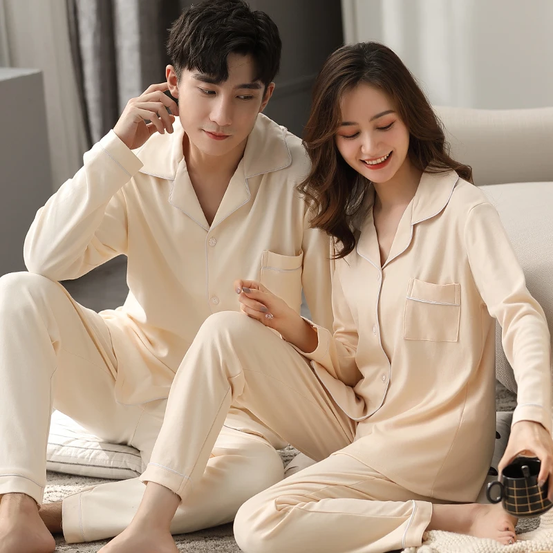Autumn Winter Cotton Couple Pajamas for Men Women Sleepwear Home Clothes Warm Pyjama Homme PJ White Couple Pijamas Plus Size