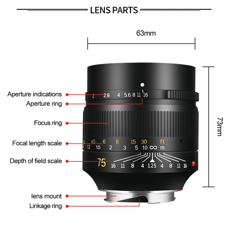 7artisans 75 мм F1.25 ручная фокусировка объектива для камер Leica M-Mount Leica M2 M3 M5 M6