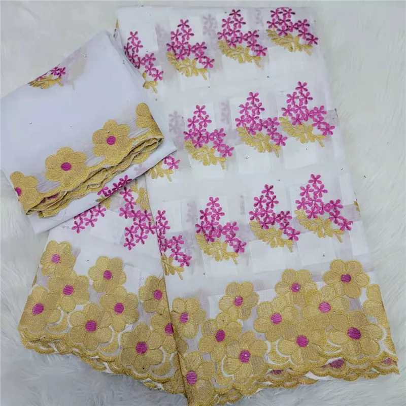 Ткань кружевная швейцарская вышивка бисером 100% хлопок в африканском стиле 9L01012 7