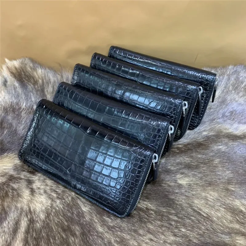 Цельный длинный мужской держатель для карт из натуральной крокодиловой кожи