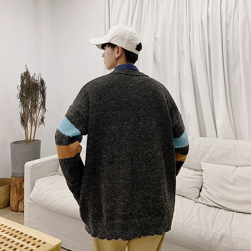 New Men Clothes Casual korean Style off white Cartoon Animal Pattern O-Neck couple Christmas student knitted sweater pullovers | Мужская