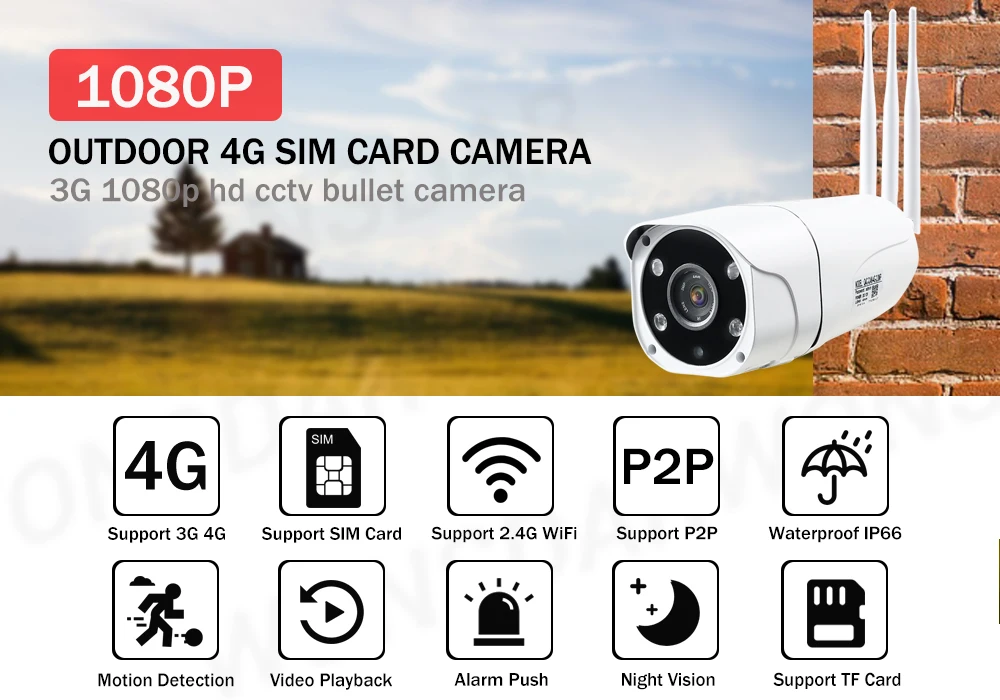 Ip-камера CCTV сеть 3g 4G WiFi камера Поддержка SIM TF карта 1080P HD P2P двухстороннее аудио ночного видения Водонепроницаемый IP66