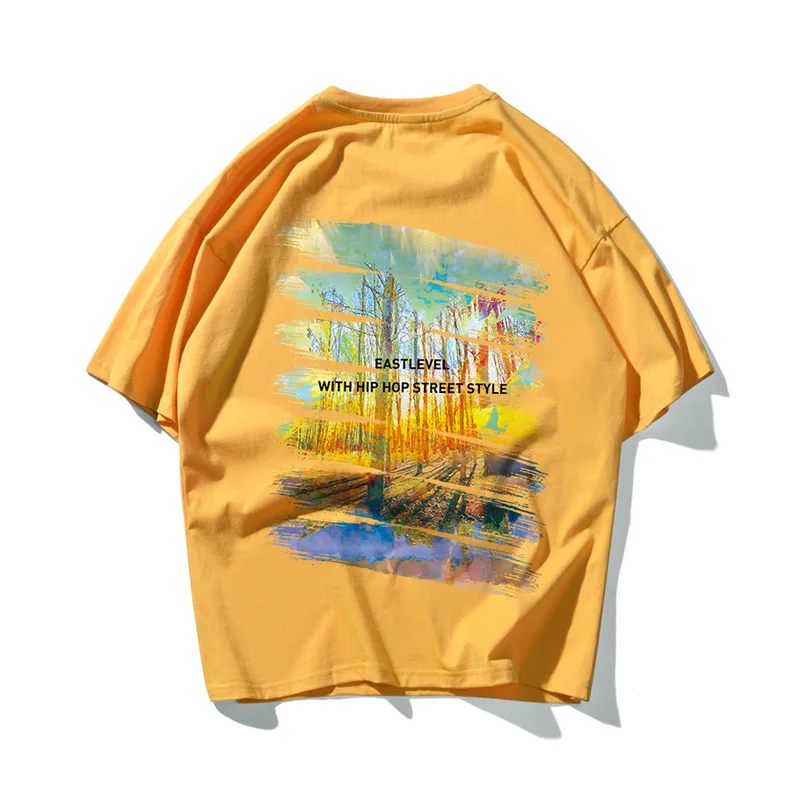

Oil Painting Hip Hop Oversize T Shirt Men Streetwear Rainbow Harajuku Tshirt Short Sleeve Cotton Loose HipHop T-Shirt Couple