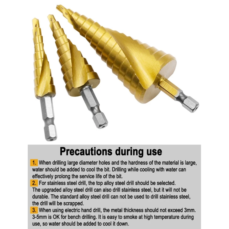 

3x HSS Steel Titanium Coated Spiral Flute Step Drill Bit +Automatic Center Punch M17E