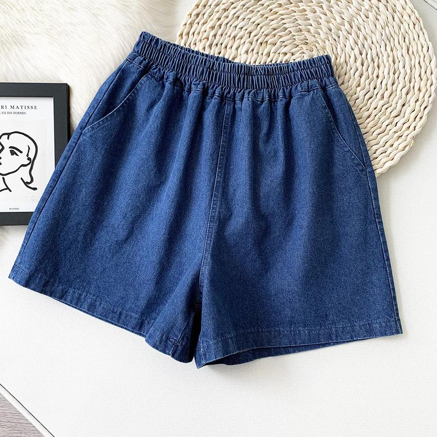 

Women's denim shorts 2021 new high-waist shorts women casual loose ladies fashion Free size elastic waist wide-leg short jeans