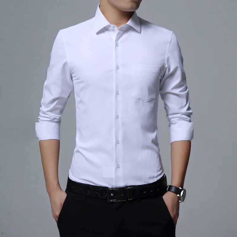 

2019 New Mens Long Sleeve Shirt Dress Up Professional Shirt Long Sleeve Mens Slim Fit Shirt Solid Color Men Business Dress Shirt