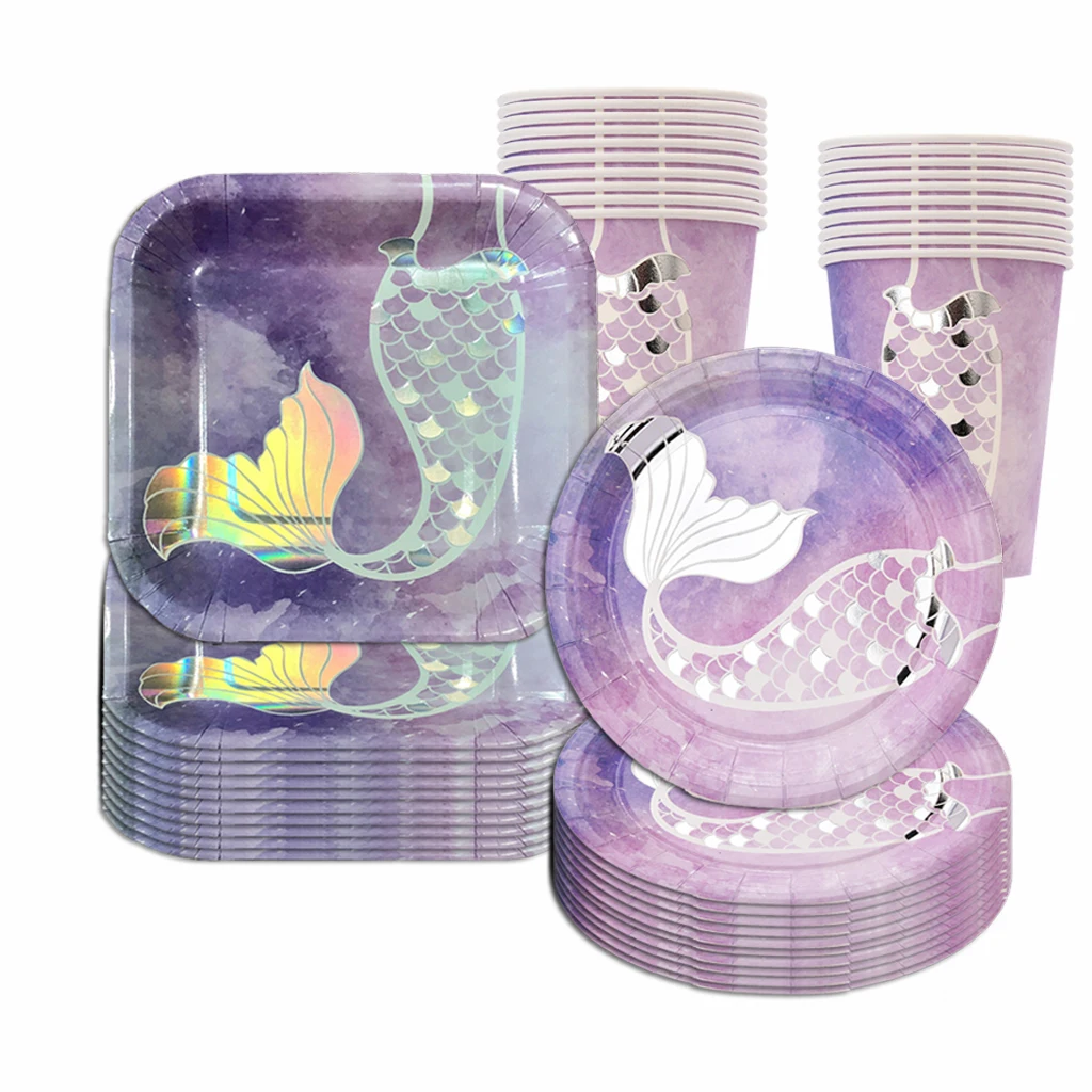 

Mermaid Party Mermaid Tail Disposable Tableware Summer Beach Under The Sea Party Little Mermaid Girls 1st Birthday Party Decor