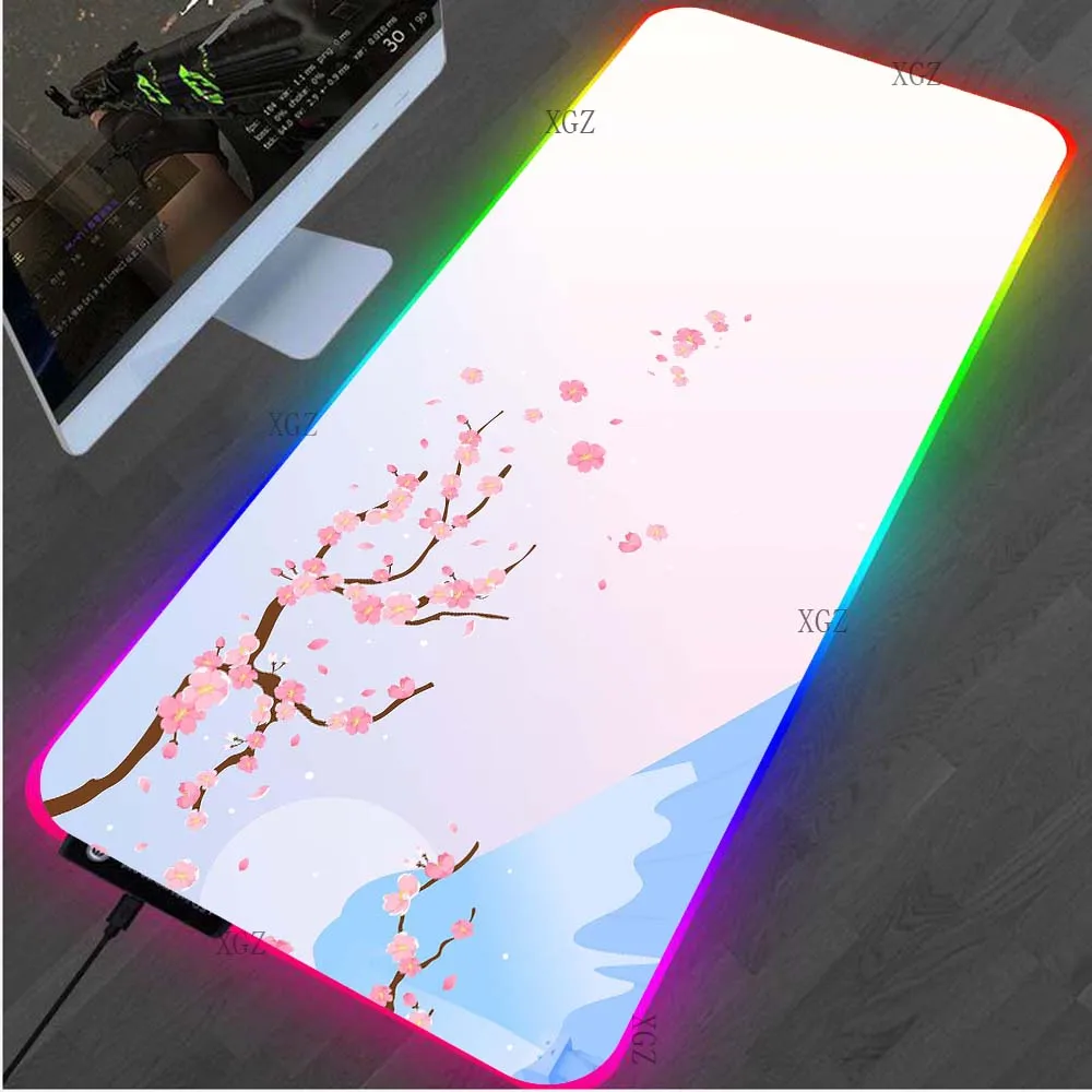 

Pink Sakura Large Mouse Pad RGB Laptop PC Gamer LED Backlight with USB Office Home Keyboard gaming Carpet Anime Mouse Pad Desk