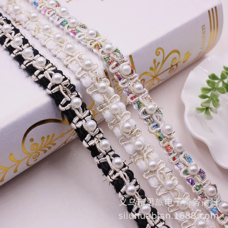 

10 yards 13mm Single Row Pearl Gold Wire Woven Lace Ribbon Trim DIY Craft Gift Packaging Sewing Decoration Material