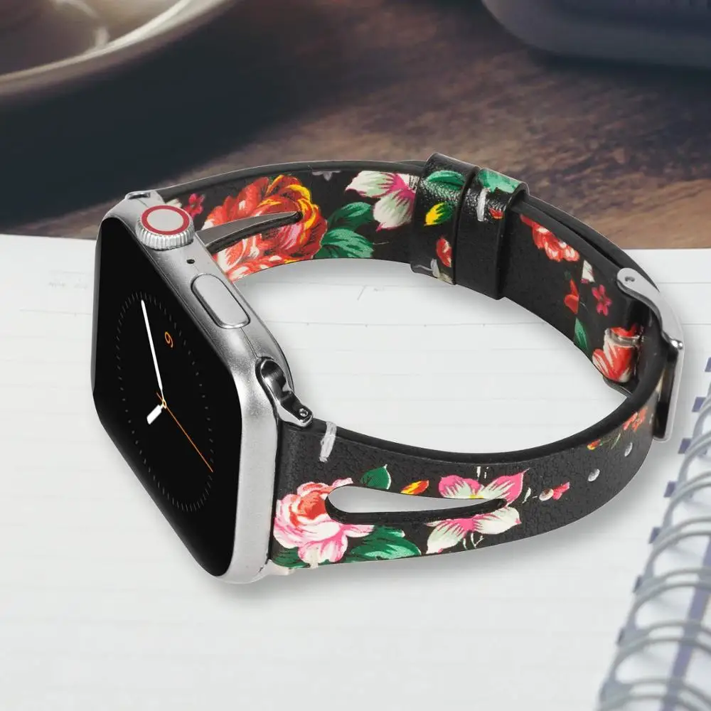 Цветочный ремешок для apple watch 42 мм 38 iwatch 44 40 серия 5/4/3/4/2/1 кожаный correa спортивный