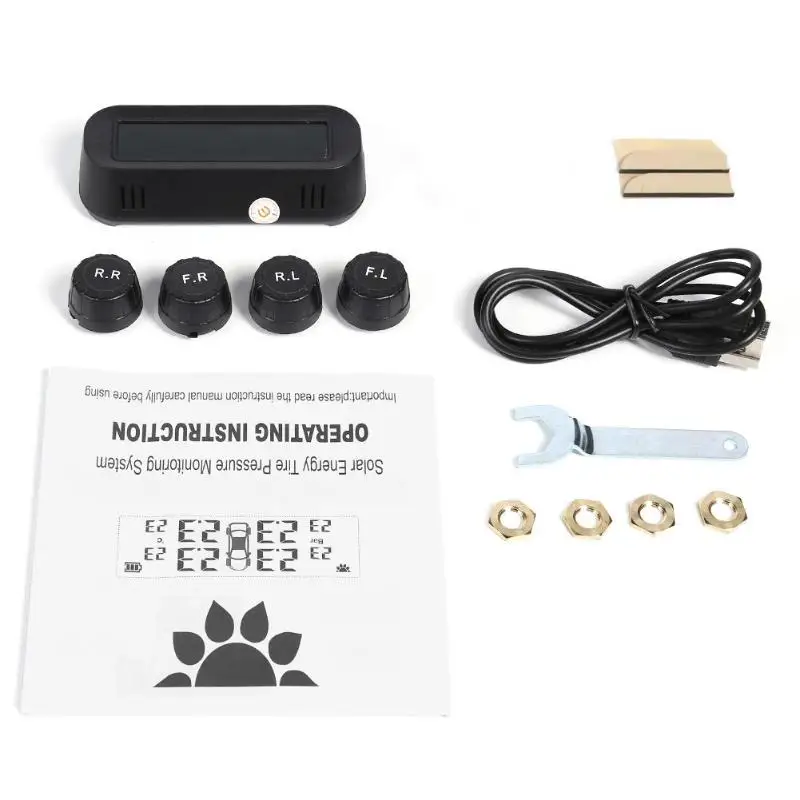 USB Солнечная TPMS C68 автомобильная система контроля давления в шинах Солнечная энергия цифровой ЖК-дисплей Автомобильный датчик контроля давления в шинах TPMS 4 датчика
