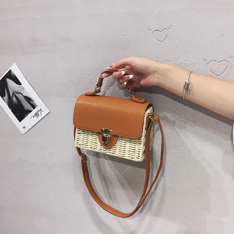 

Straw Woven Bag Women 'S Trendy New Beach Weaving Portable Small Square Bag Messenger Bag