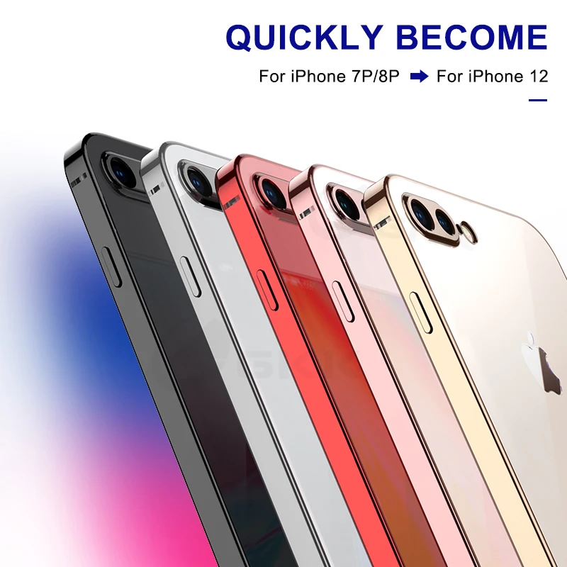 new luxury plating transparent soft square case for iphone 7 8 plus anti knock classic straight edge cover for iphone 7 8 plus free global shipping