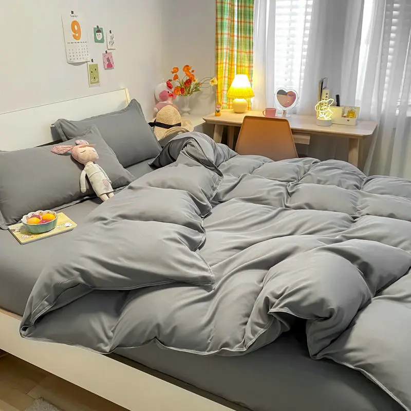 Solid Bedding Set Soft Flat Sheets Duvet Quilt Cover Pillowcase Bed Linen for Single Queen Full Size Home Textiles | Дом и сад