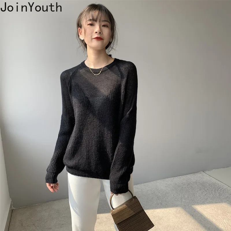 Joinyouth новый вязаный свитер для женщин с круглым вырезом и длинным рукавом пуловер