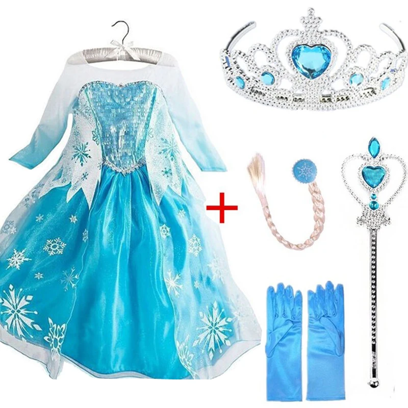 Queen Crown Set Frozen Anna Elsa Dress Party Cosplay Clothing Princess Kids Dresses Birthday Christmas | Детская одежда и обувь