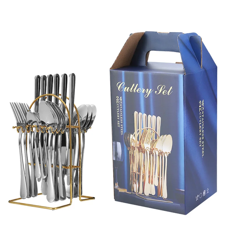 

Stainless Steel Cutlery Rack 24-piece Set Western Cutlery Gift Box Set Tableware Spoon Set Dinnerware Set