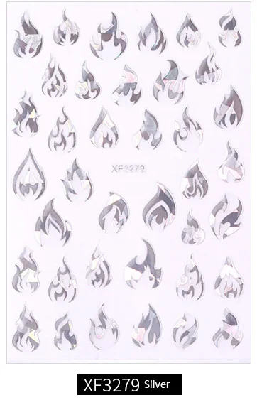 XF3279-Silver Хорошо Продаем прозрачные наклейки голографические инопланетяне огненное пламя дизайн ногтей пожары Маникюр трафарет красивые украшения для ногтей 1 шт - Цвет: XF3279-Silver