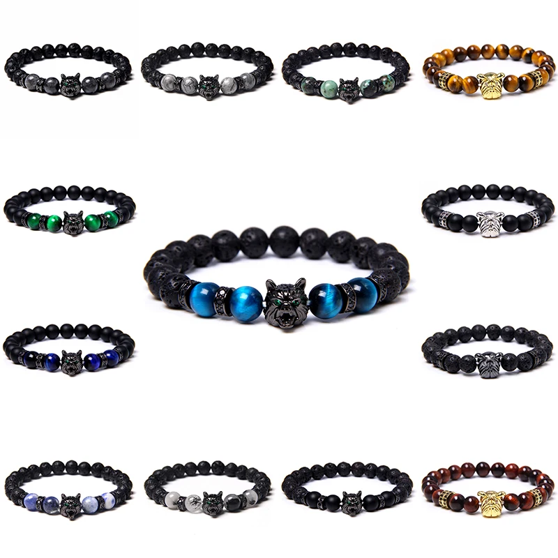 Винтажные CZ брелок Чарм в форме головы волка браслеты для мужчин натуральный