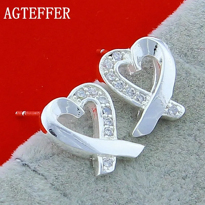 

AGTEFFER New 925 Sterling Silver kelp Zircon Stud Earrings Ladies Fashion Wedding Party Jewelry Gifts