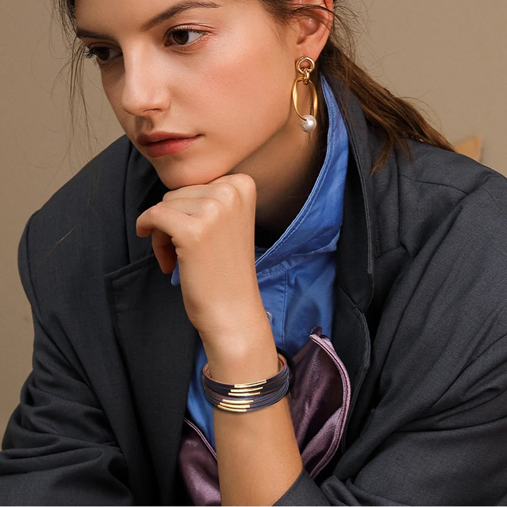 Новый Модный Ювелирный Многослойный кожаный браслет для женщин ручной работы