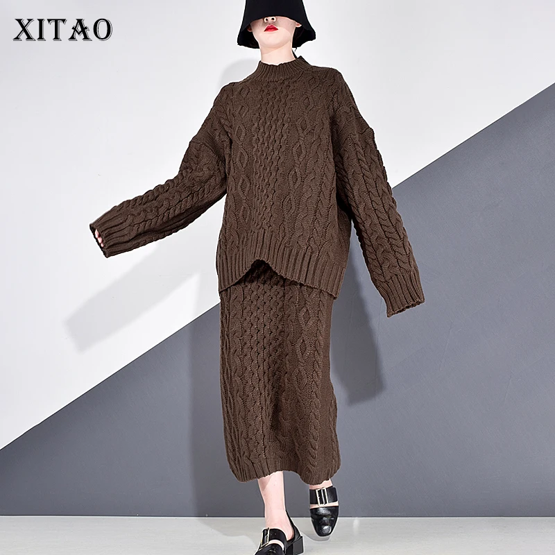 XITAO Casual Solid Color Women's Sets 2020 Autumn Back Split Trend Fashion New Style Stand Collar Long Sleeve Elegant GCC4044