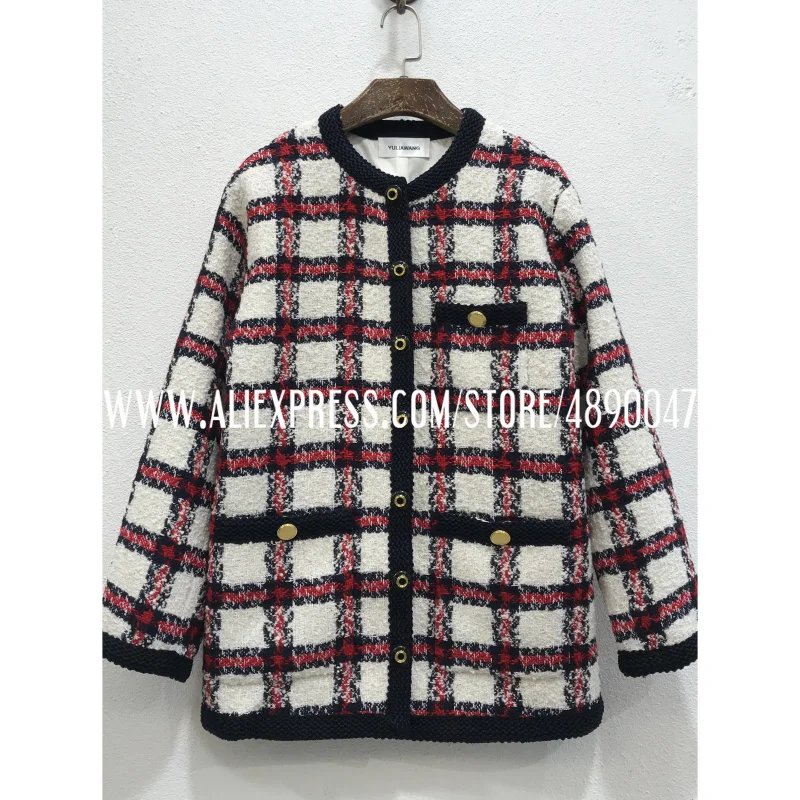 

Fashion retro plaid tweed woven jacket women's high-quality all-match oversize casual loose jacket