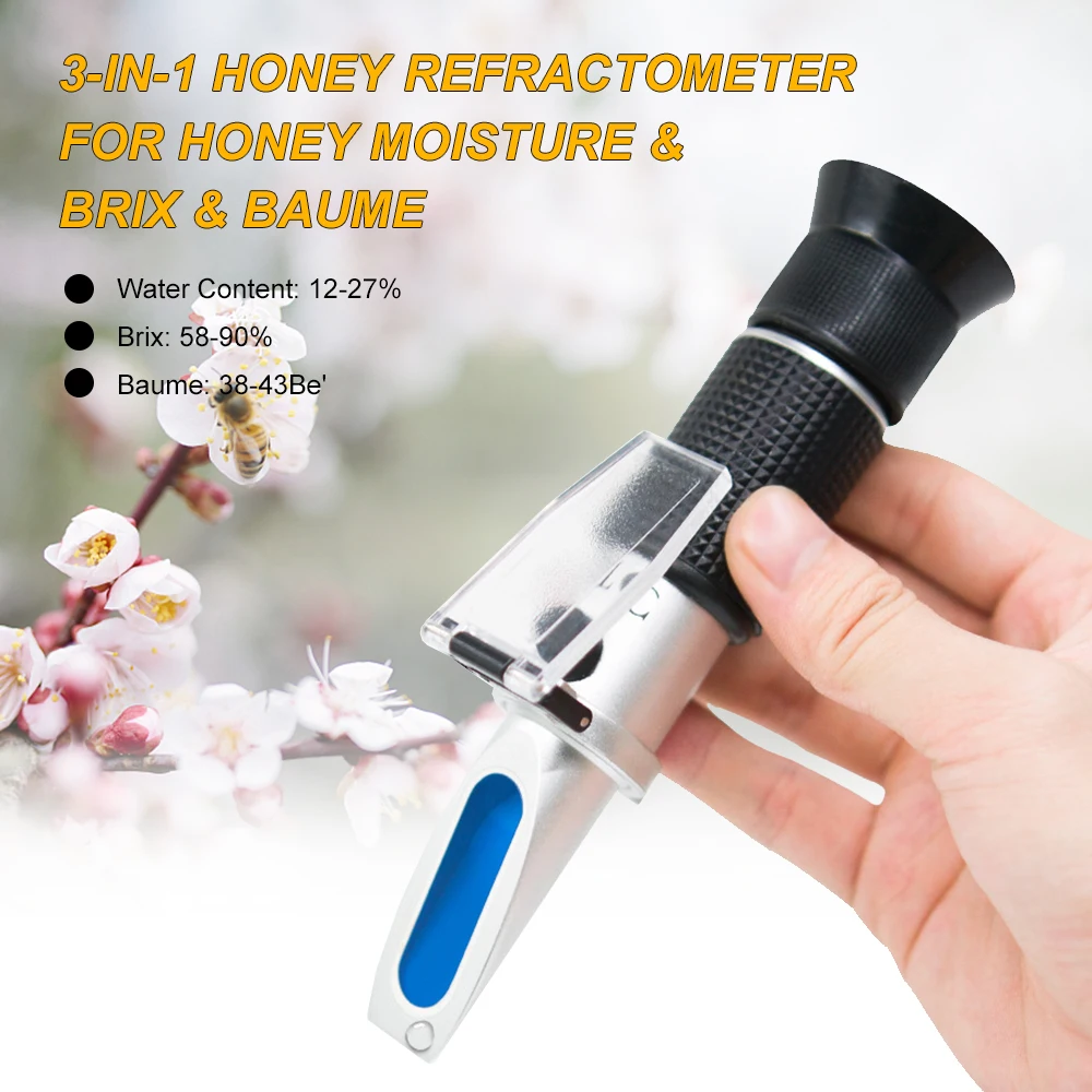 

3-in-1 Handheld Honey Refractometers for Honey Moisture & Brix & B-aume Beekeeping Honey Refractometer Water Content Meter