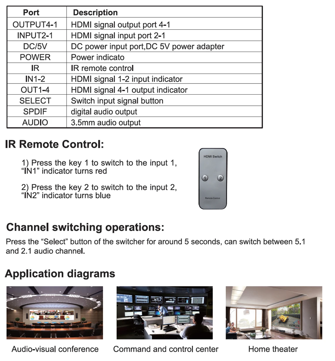 2x4 HDMI 2,0 переключатель разветвитель 4K HDMI коммутатор/разветвитель SPDIF аудио поддержка 4 K/60 Гц и возможность понижения вывода для 4K и 1080P