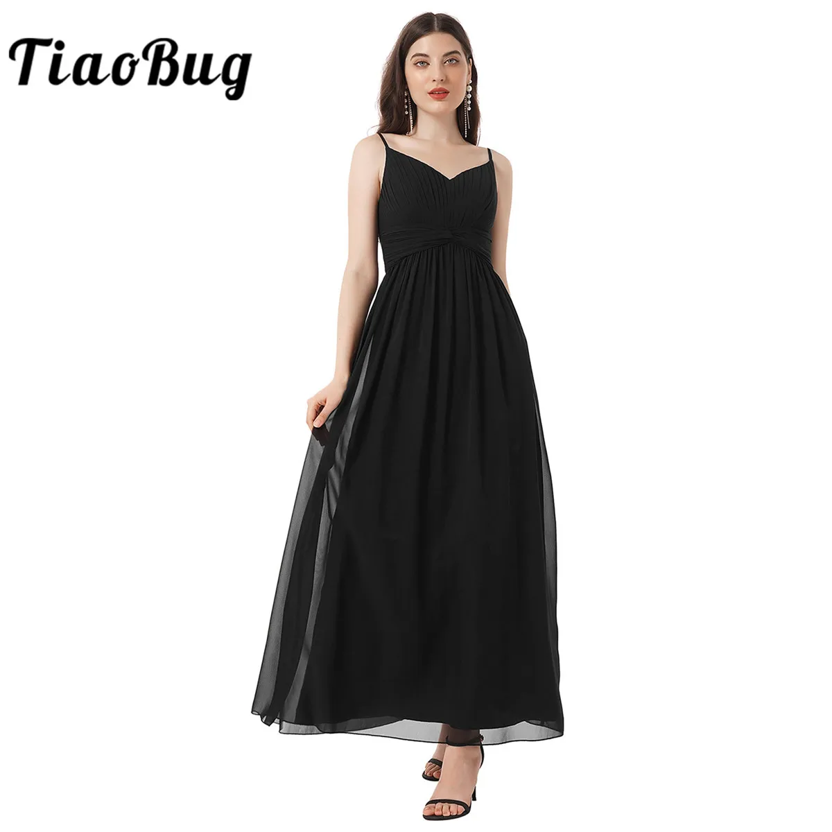 

Women Chiffon Evening Dresses Prom Gown Spaghetti Strap Sexy Black Dress Vestidos De Festa Formal Party Costume Women Long Dress