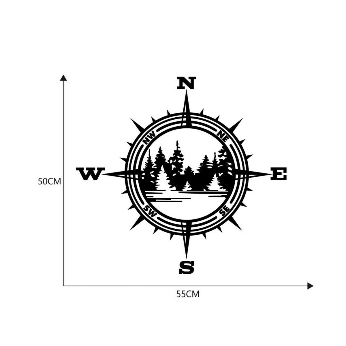 

1PC Car Sticker Black Bumper Compass Decal Decoration Lake Trees Vinyl