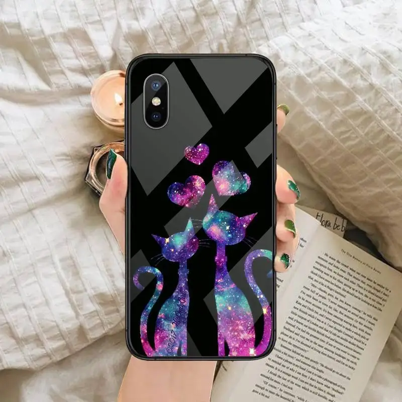 

Cute Animal Cat cute cartoon Phone Case Tempered glass For iphone 6 6S 7 8 plus X XS XR 11 12 mini PRO MAX
