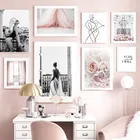 Скандинавская розовая роза, современный плакат и принты для абстрактной стены, минималистичное художественное оформление комнаты, черно-белая Картина на холсте