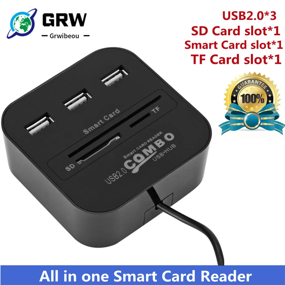 

Смарт-кардридер GRWIBEOU для банковских карт, IC/ID, EMV, SD, TF, 3USB-концентратора, все в 1, USB, SIM, Smart ID, TF-кардридер