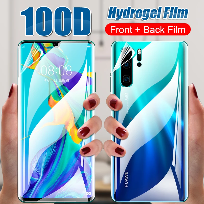 100D передняя + задняя пленка защитная для экрана Huawei P20 P30 Lite Гидрогелевая Mate 20 30 Pro