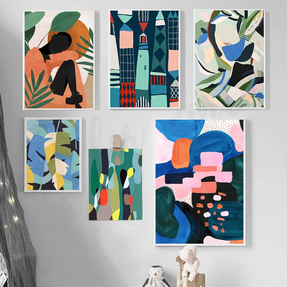 Искусственная картина маслом в стиле бохо Женщина Сидящая листья абстрактное